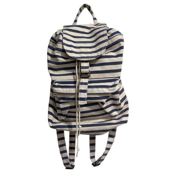 Baggu Canvas Striped Backpack Blue White 100% Recycled Cotton - Picture 1 of 6